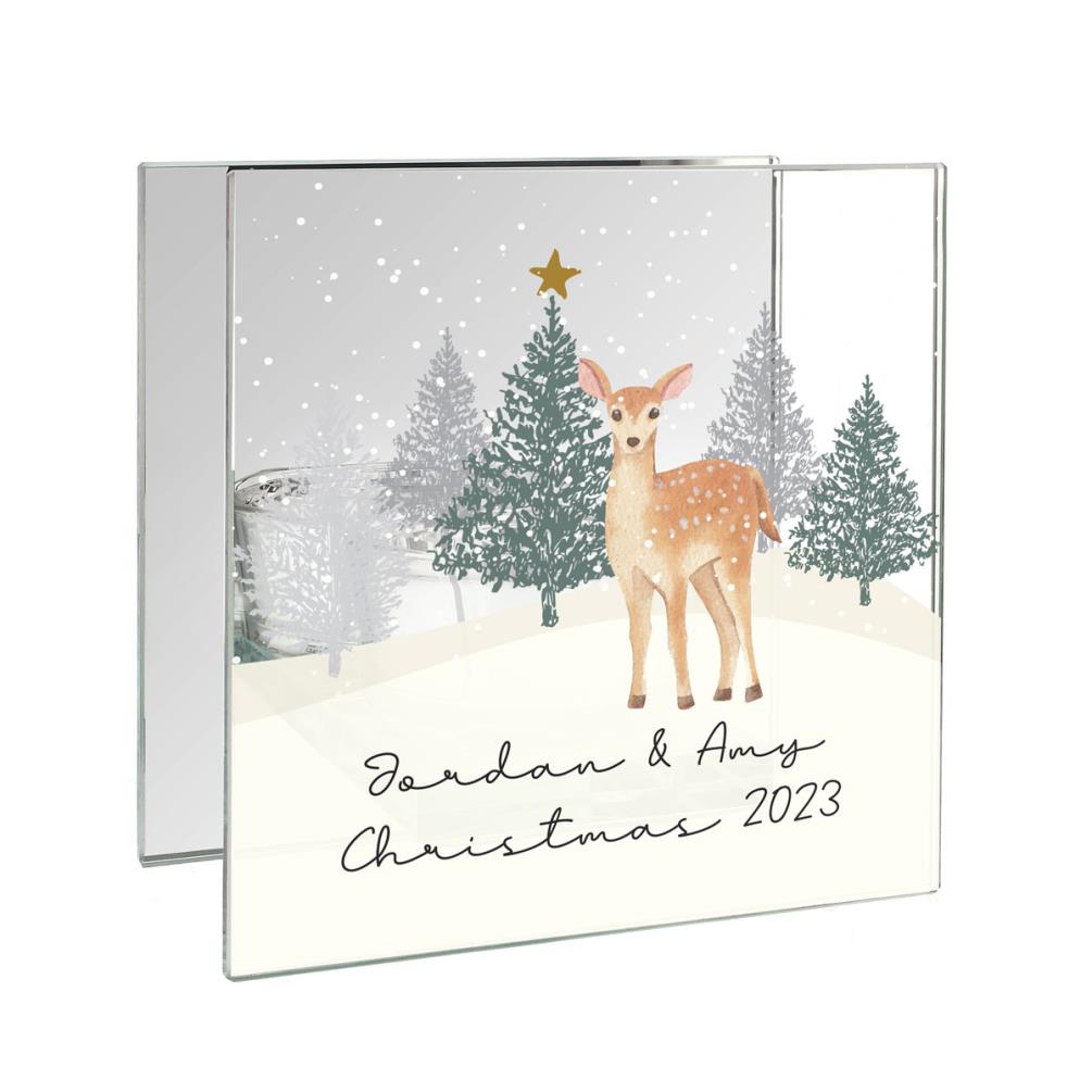 Personalised Christmas Deer Glass Tea Light Candle Holder £13.49